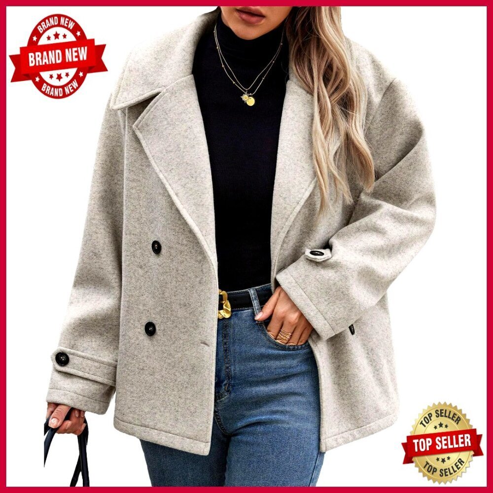Cropped Wool Trench Coat Double Breasted Notch Lapel Blazer Jacket